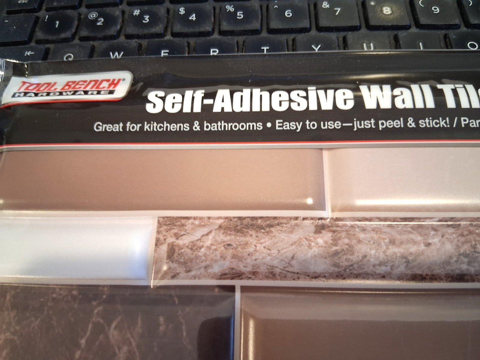 (SET OF 4 SHEETS) 12" x 12" SELF-ADHENSIVE PLASTIC TILE PIECES, PEEL & STICK