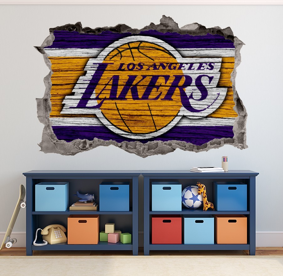 Lakers Wall Art Decal Logo 3D Smashed Los Angeles Basketball Print Decor Sticker