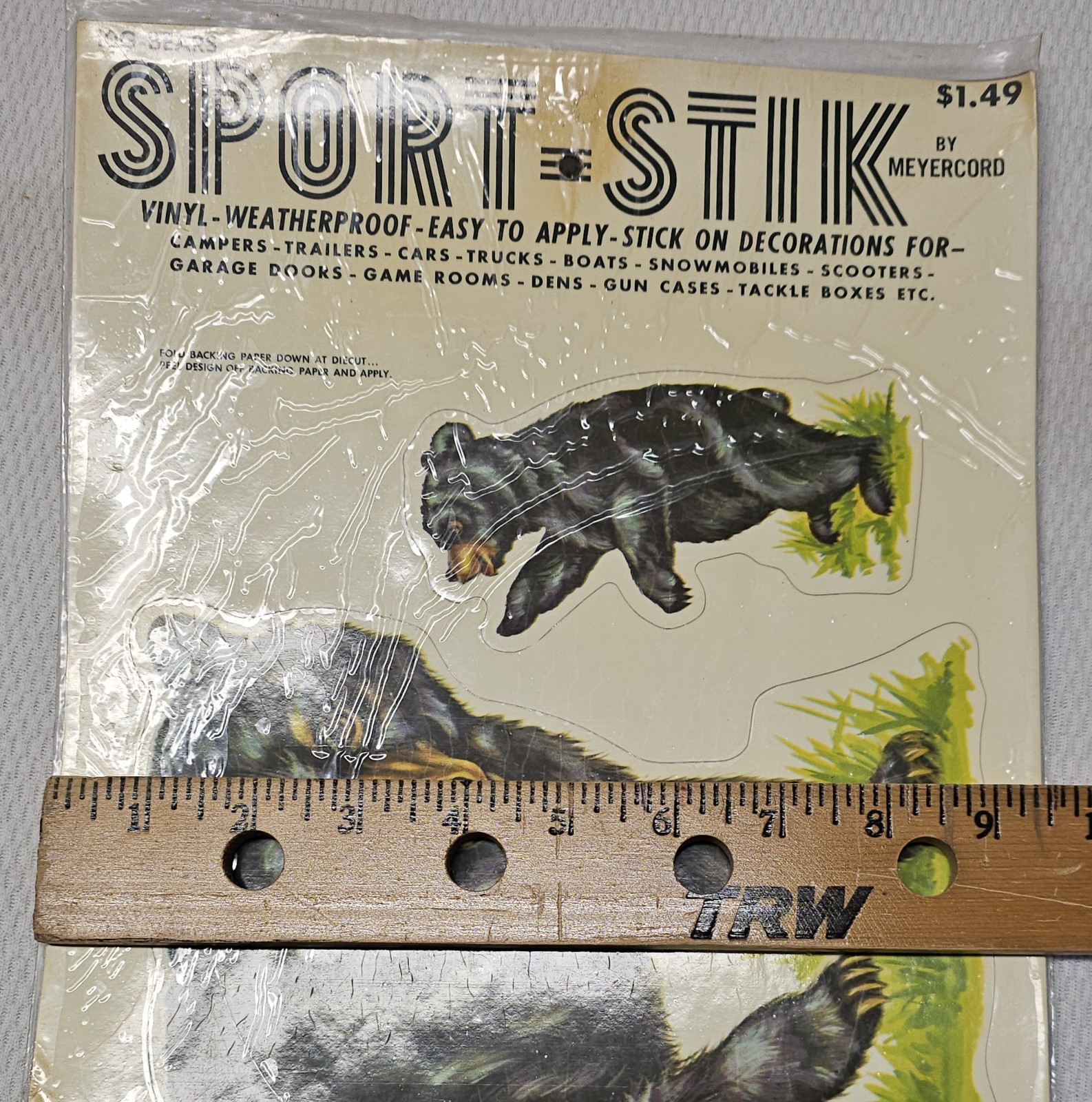 Sealed NOS Vintage Meyercord Sport-Stik Vinyl Decal Sheet 10-G Black Bear 9"×17"