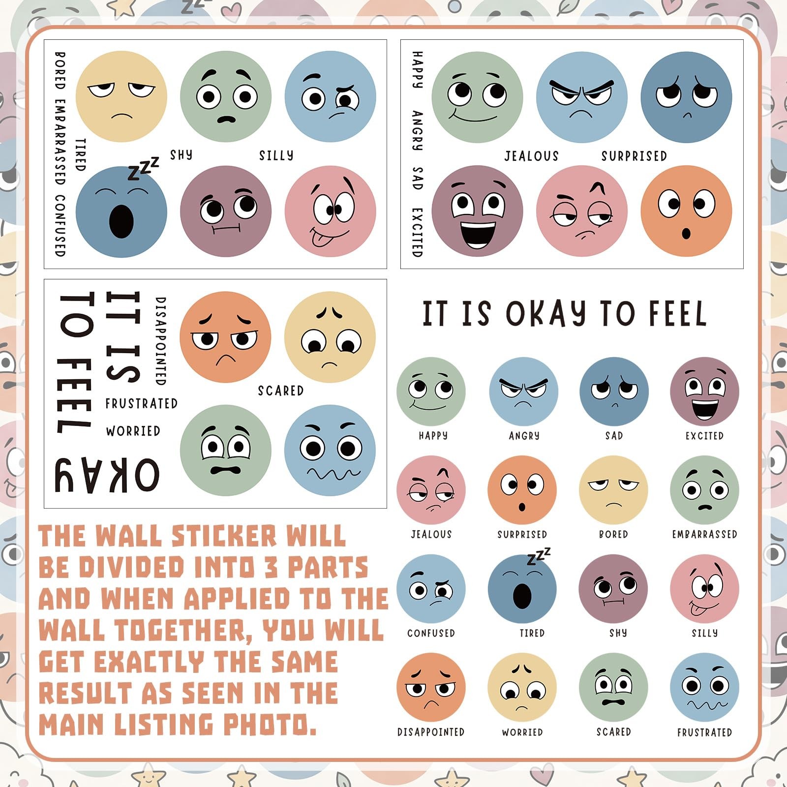 Feeling Emotion Chart Wall Decals Large Classroom Calm Down Corner It is Ok t…