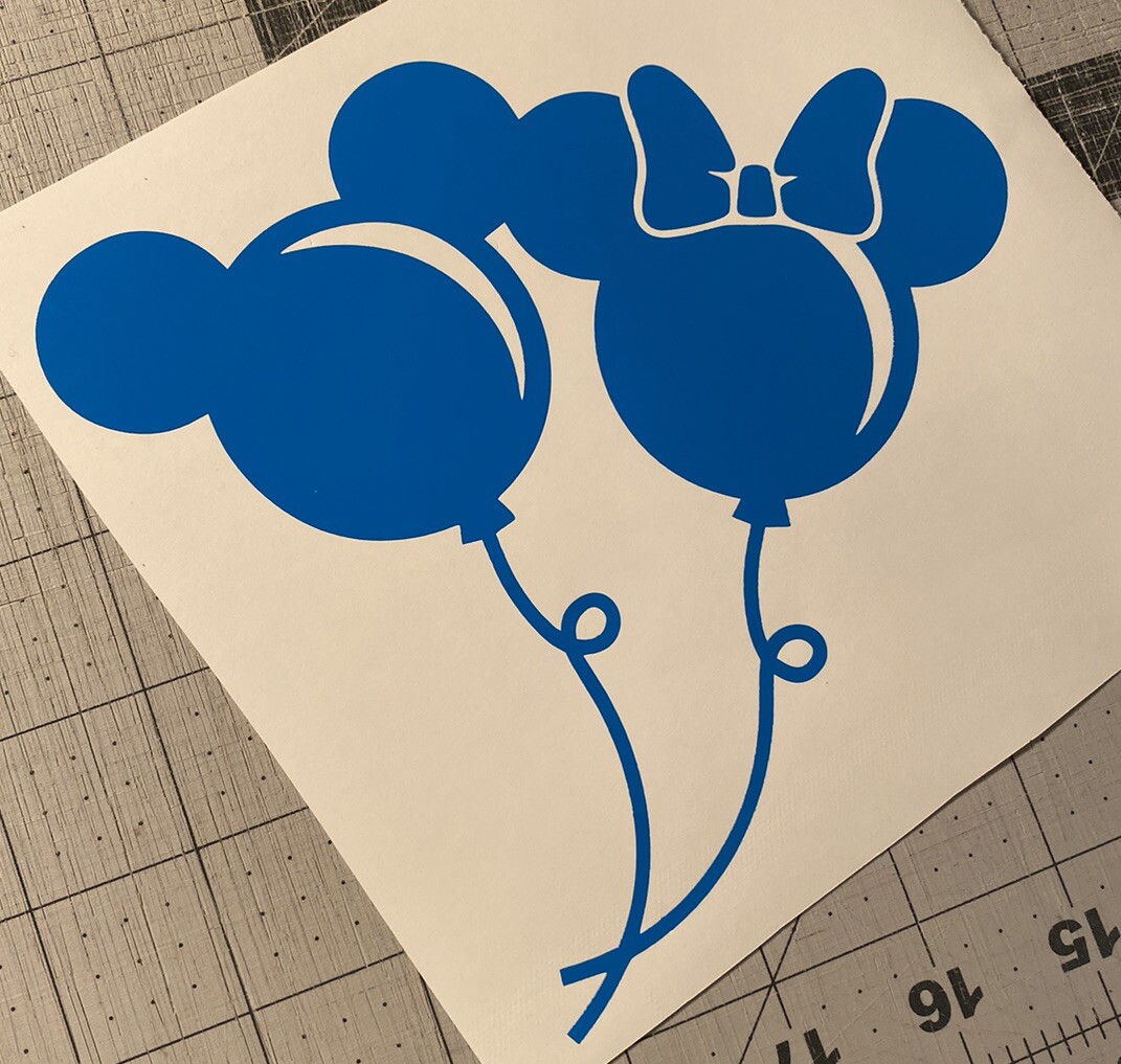 Vinyl Decal – Mickey & Minnie Mouse Balloons (Disney), Various Colors & Sizes
