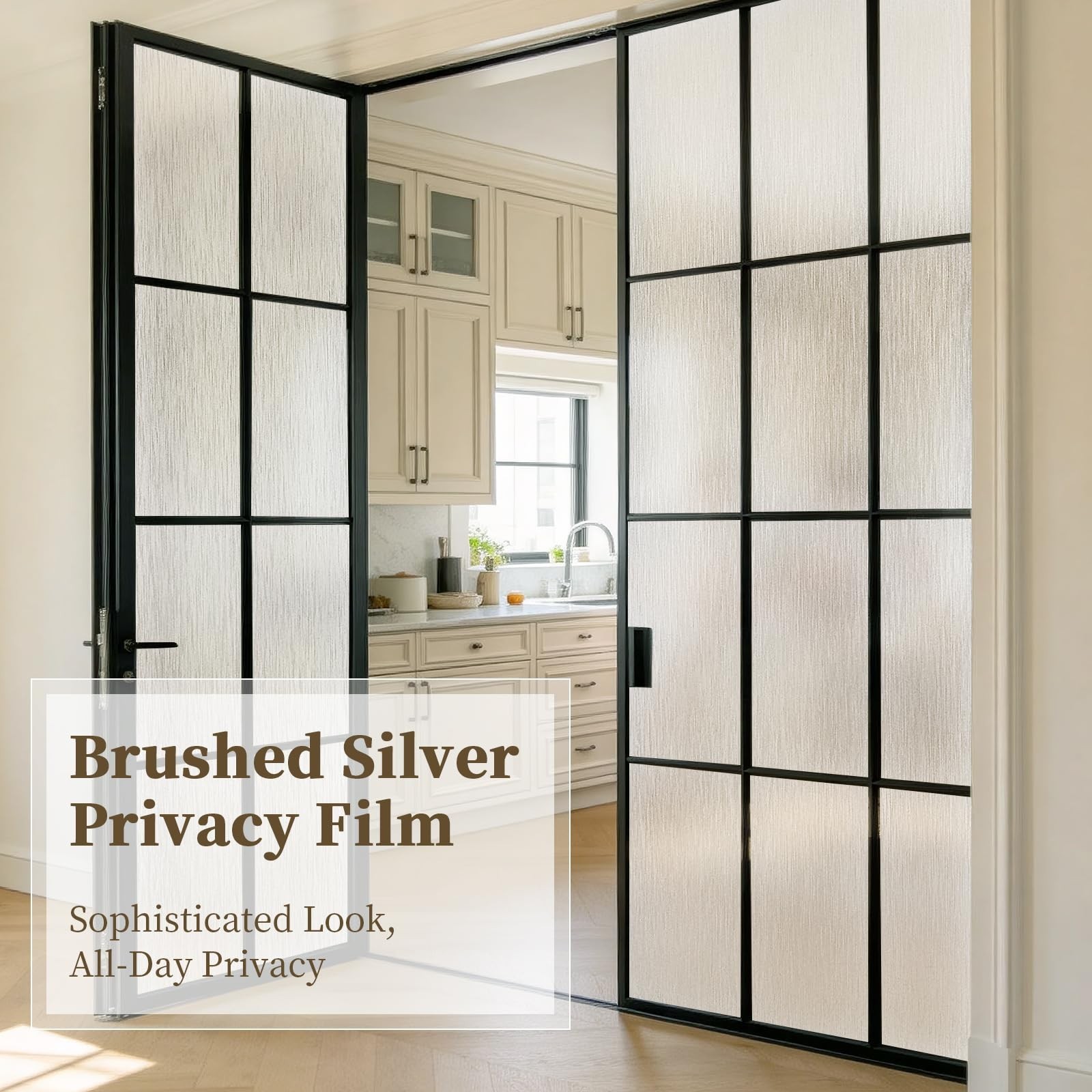 Frosted Window Privacy Film – Brushed Silver Static Cling Glass Film for Bath…