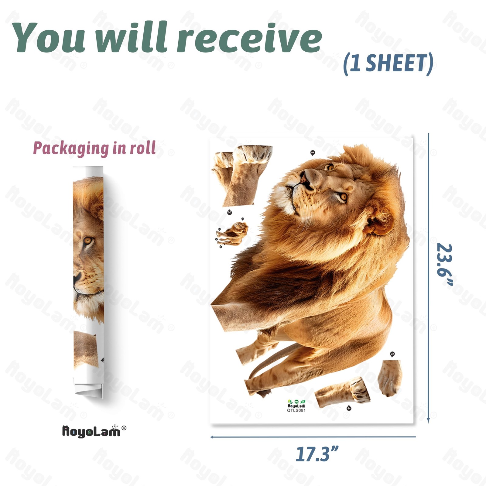 Lifelike Cool Walking Lion Wall Decal Nursery Animal Wall Sticker Removable P…