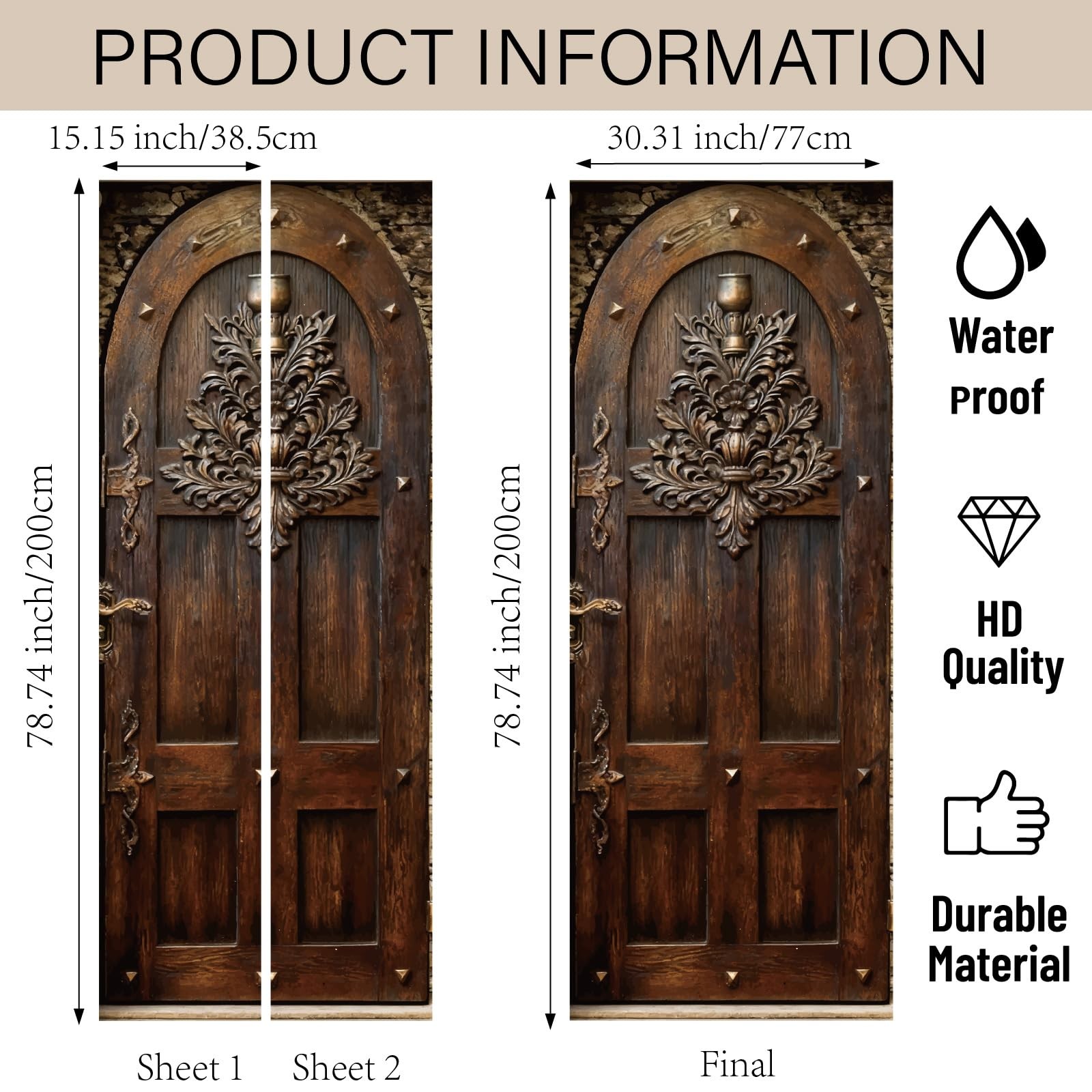 3D Wood Door Sticker Vintage Peel and Stick Door Mural Retro Pattern PVC Self…