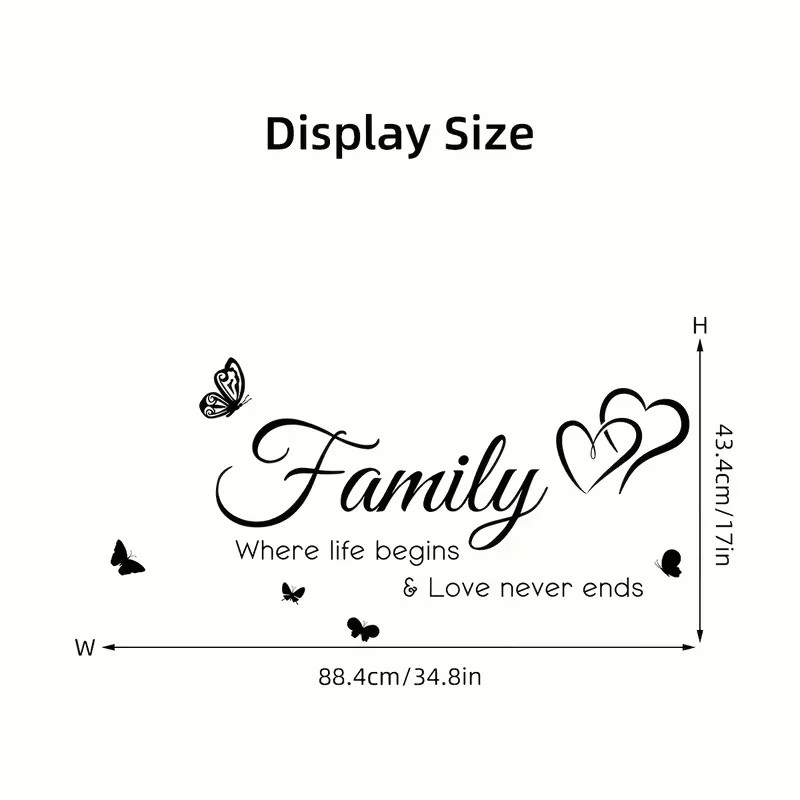 Reusable Black PVC Wall Stickers: Family Love Never Ends | Irregular Shape,