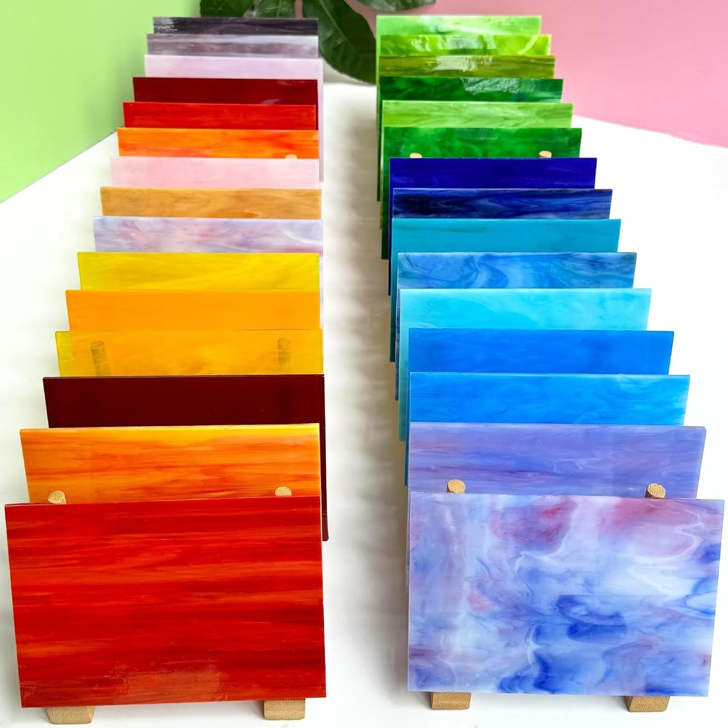 36 Sheets Vibrant Stained Glass Sheets Variety Pack, 6 X 4 Inch Stained Glass Su