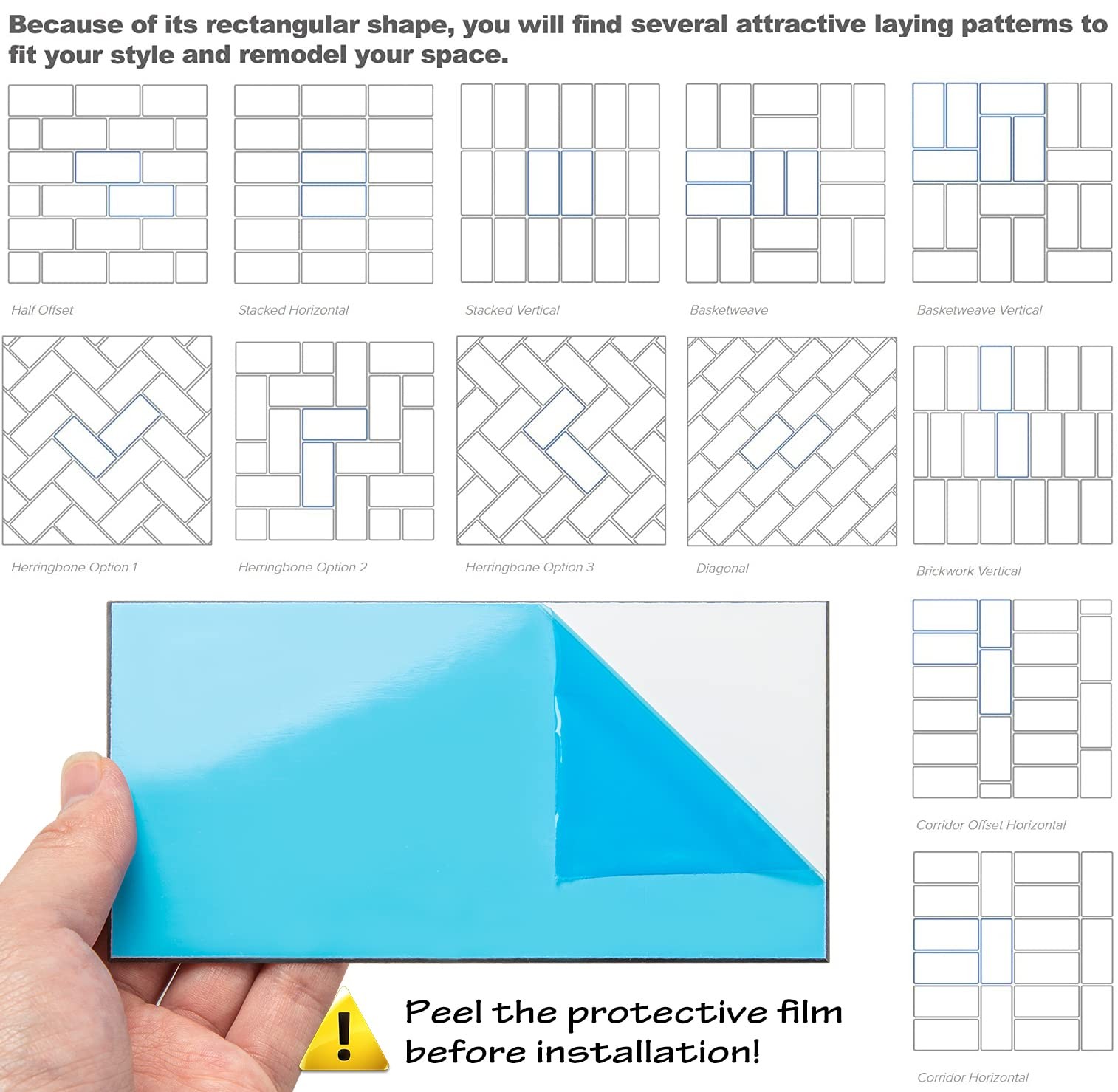 100-Piece Peel and Stick Waterproof Subway Tile for Kitchen & Bathroom, 3"x6"