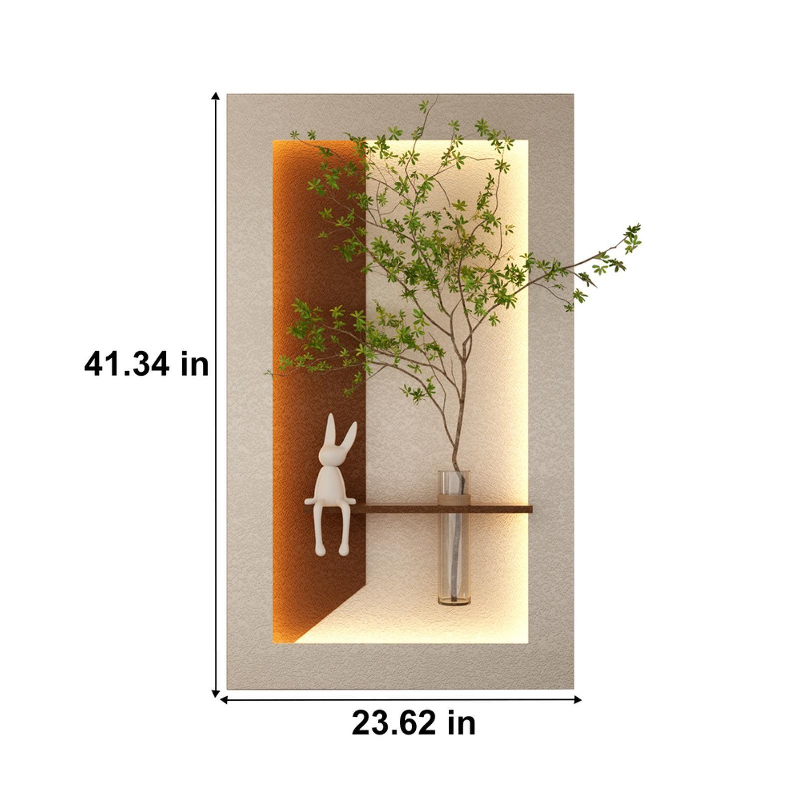3D Sandstone Art Sculpture Wall Decor Handmade Statue with Green Plants Vase and