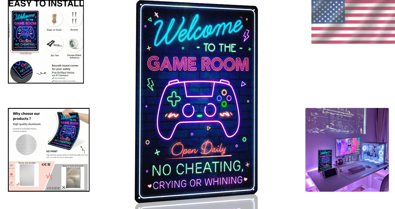 Cyberpunk Neon Gaming Decor – Welcome to the Game Room Sign, 8 x 12