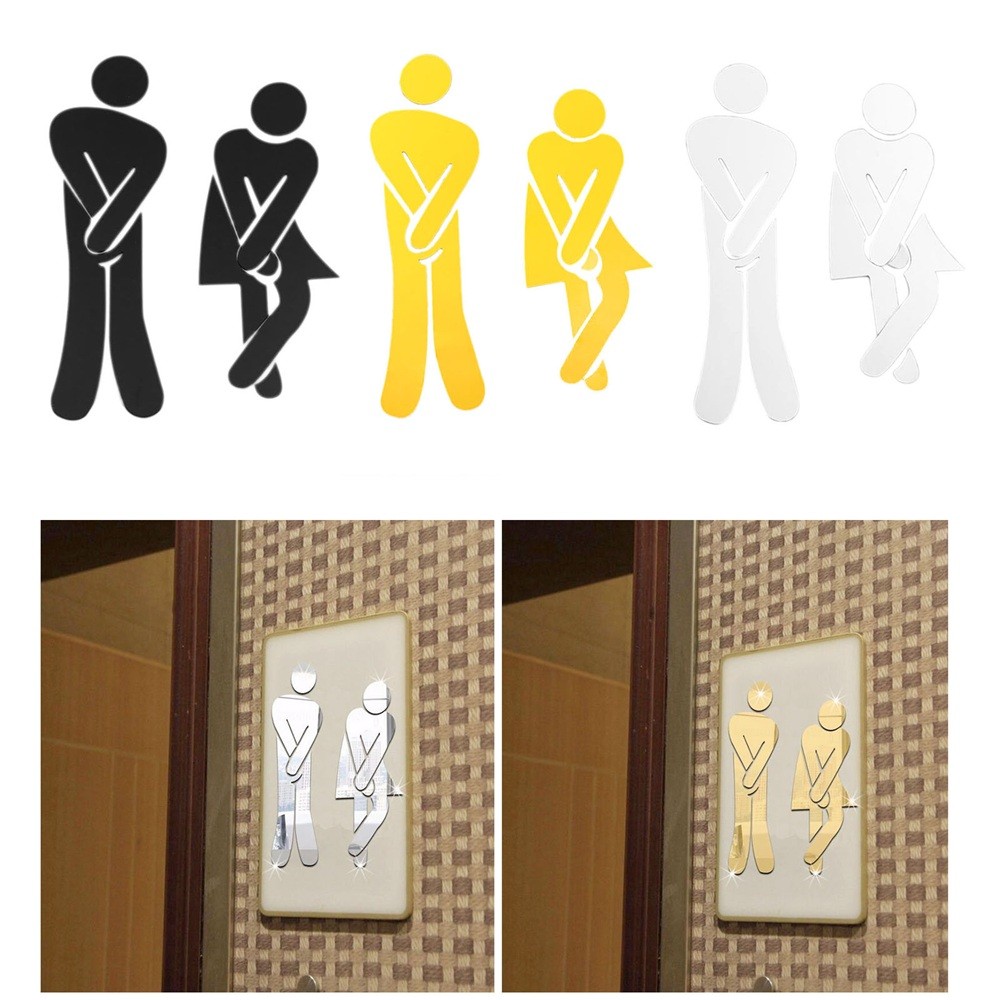 Toilet WC Man Women Decal 3D Mirror Washingroom Entrance Sign Art Sticker Decor