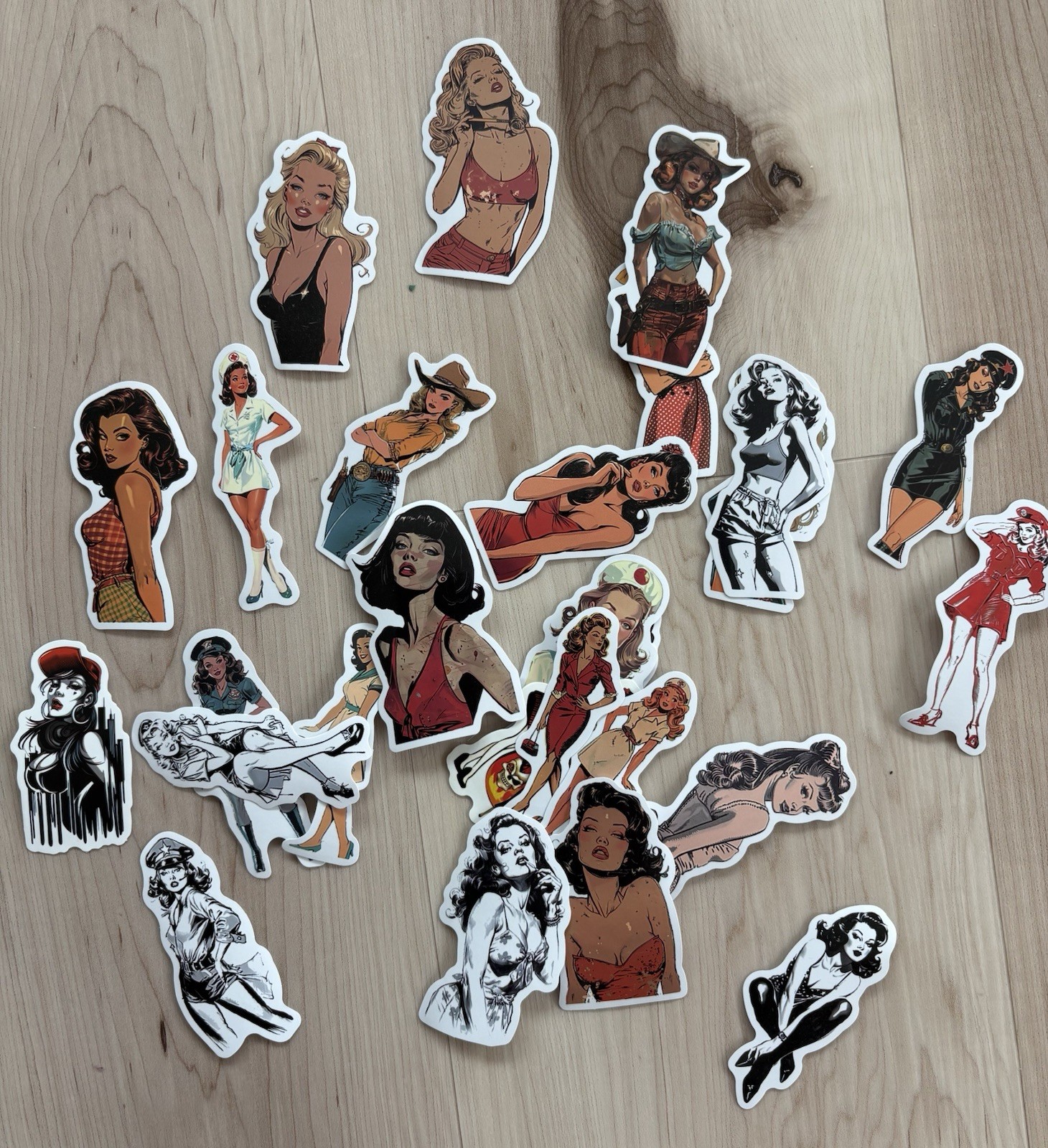 Retro Pin-Up Women Sticker Decal Set, Multicolor (Multiple Individual Stickers)