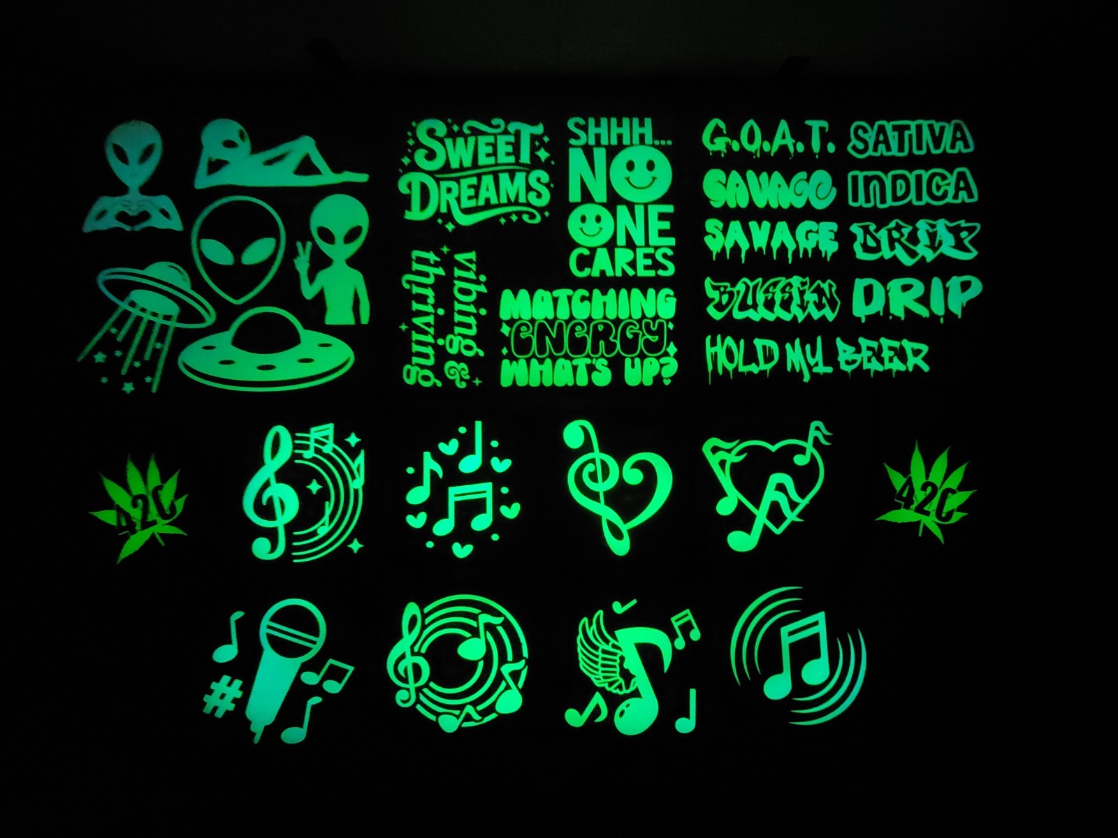 Glow In The Dark Single Mushroom Vinyl Decal Sticker Bright Green Medium Size
