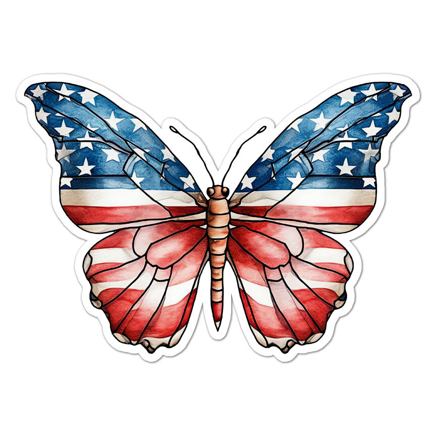 US American Butterfly, Vinyl Decal Sticker, Indoor Outdoor, 3 Sizes, #9588
