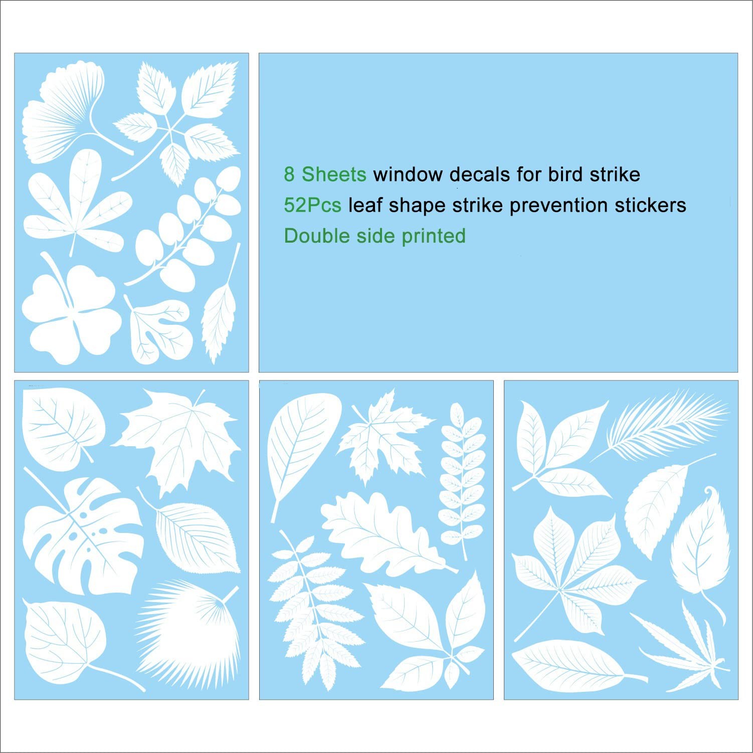 FINGOOO Window Decals for Bird Strikes,52 Pieces Large Leaf Shape Transparent