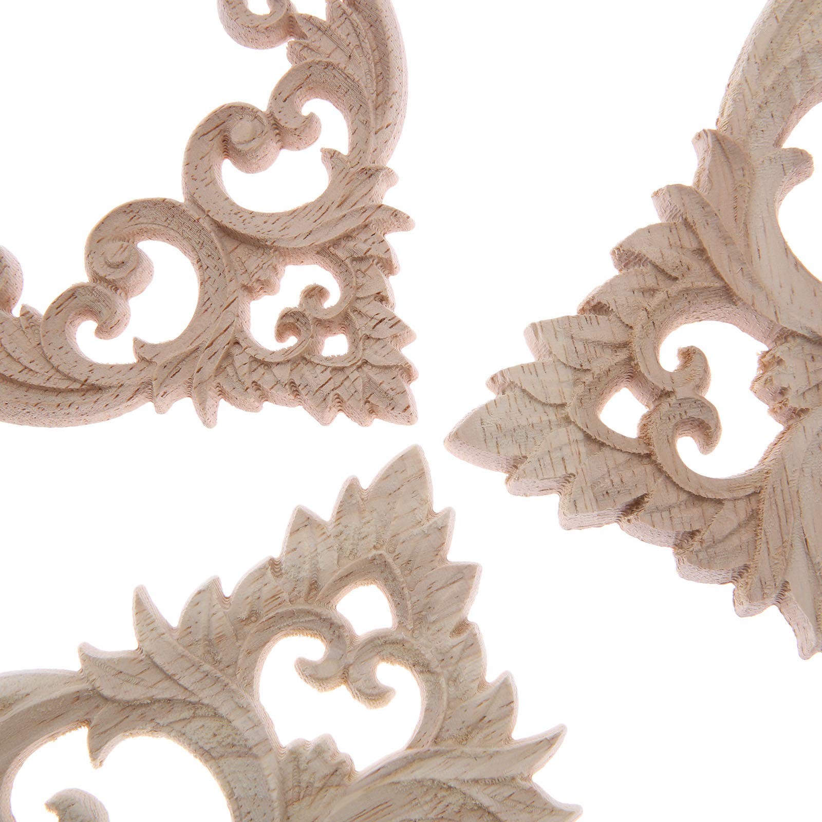 Wood Appliques Decorative Wood Onlays for Furniture, 4Pcs Unpainted DIY Woode…