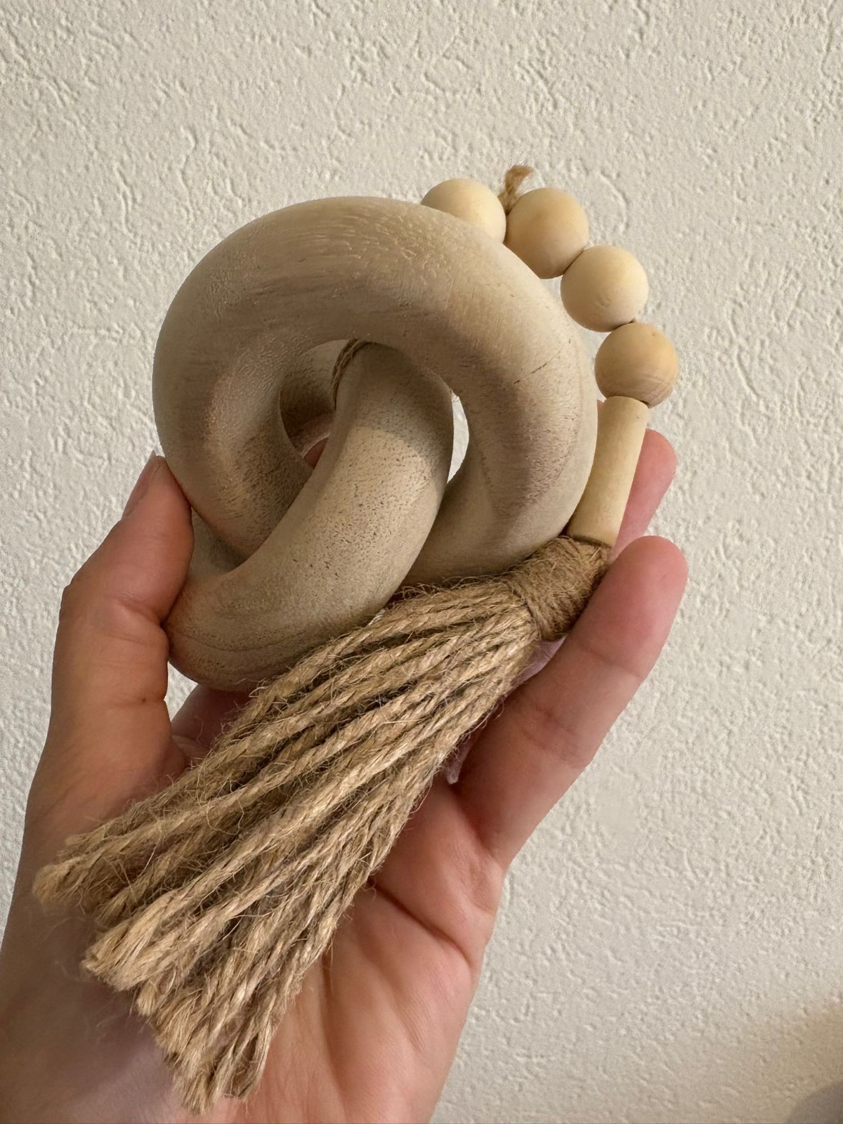 Handmade Boho Wooden Bead Garland with Tassel – Natural Home Decor