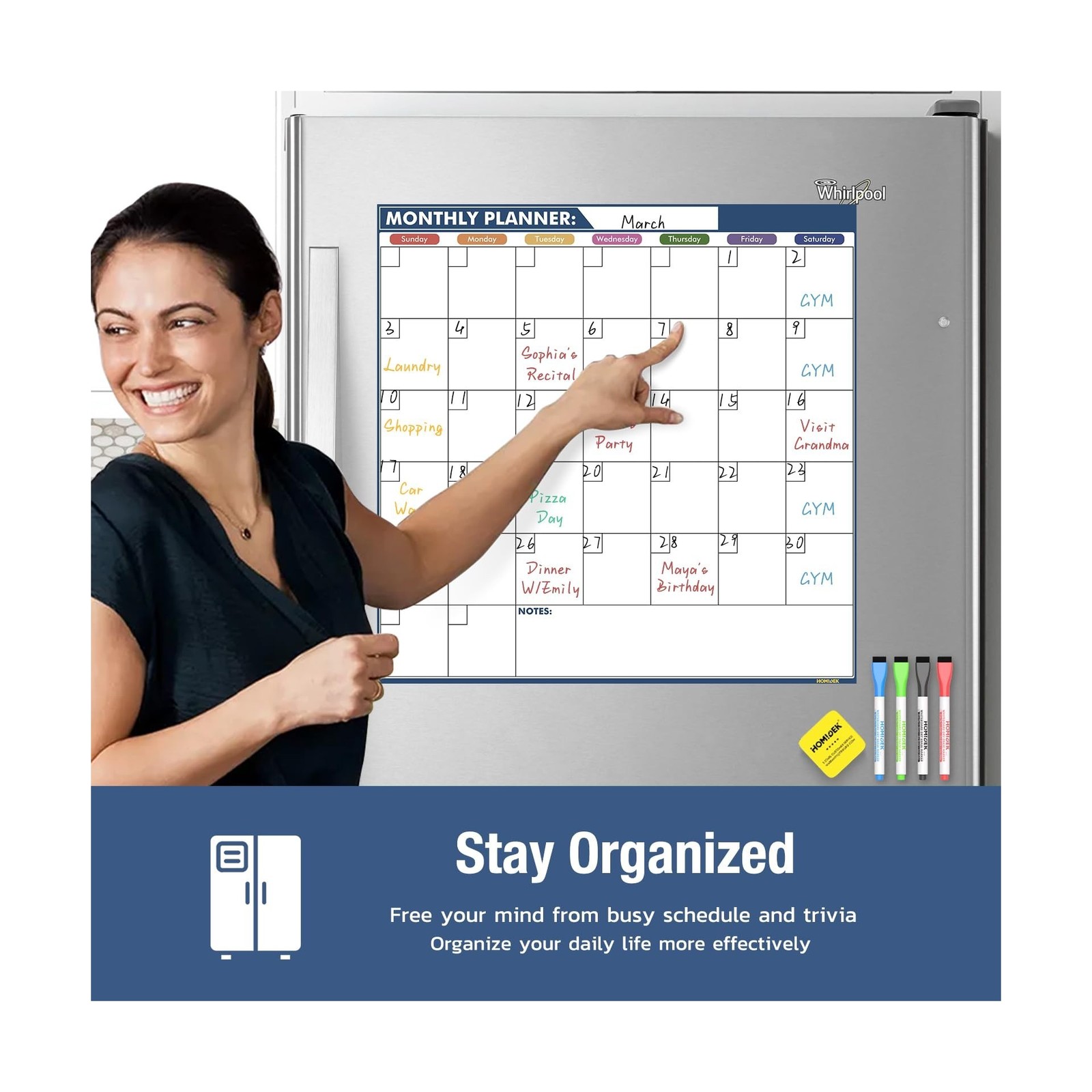 HOMiDEK Magnetic Dry Erase Calendar for Refrigerator – Large Fr… FAST USA SHIP