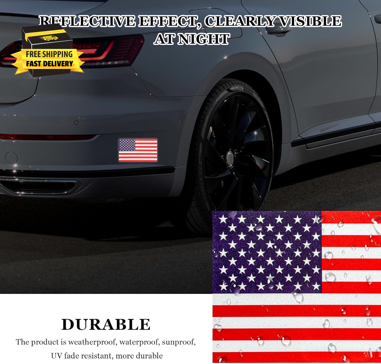 3PCS Reflective American Flag Stickers, 5"×3" Waterproof Vinyl Decal US National