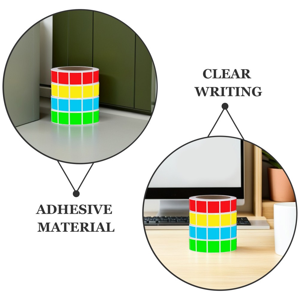 4 Rolls Square Adhesive Labels: Multi-Color Writable Square Stickers Rolls 1 X