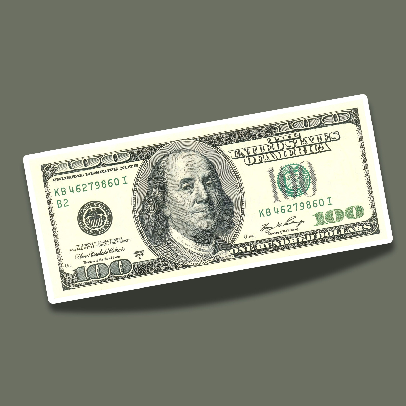 100 Dollar Bill Cash Money 4" Vinyl Laminated Sticker