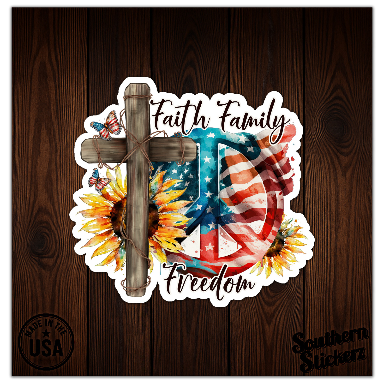 Faith Family Freedom Flag – Vinyl Decal Sticker – Car Window Laptop – ebn9220