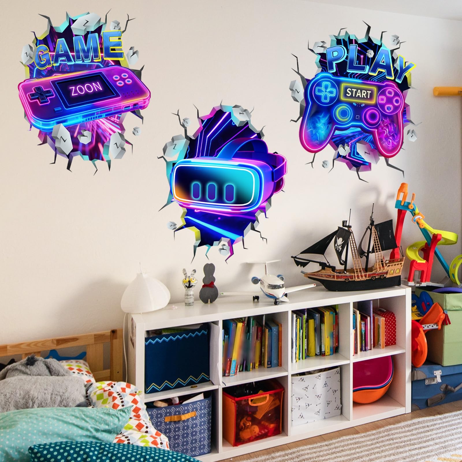 3D Game Room Decor Gaming Room Wall Decals Colorful Gamer Controller Video Ga…