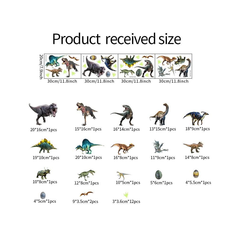 Glow in the Dark Dinosaur Wall Decals Stickers for Kids Bedroom Nursery Decor