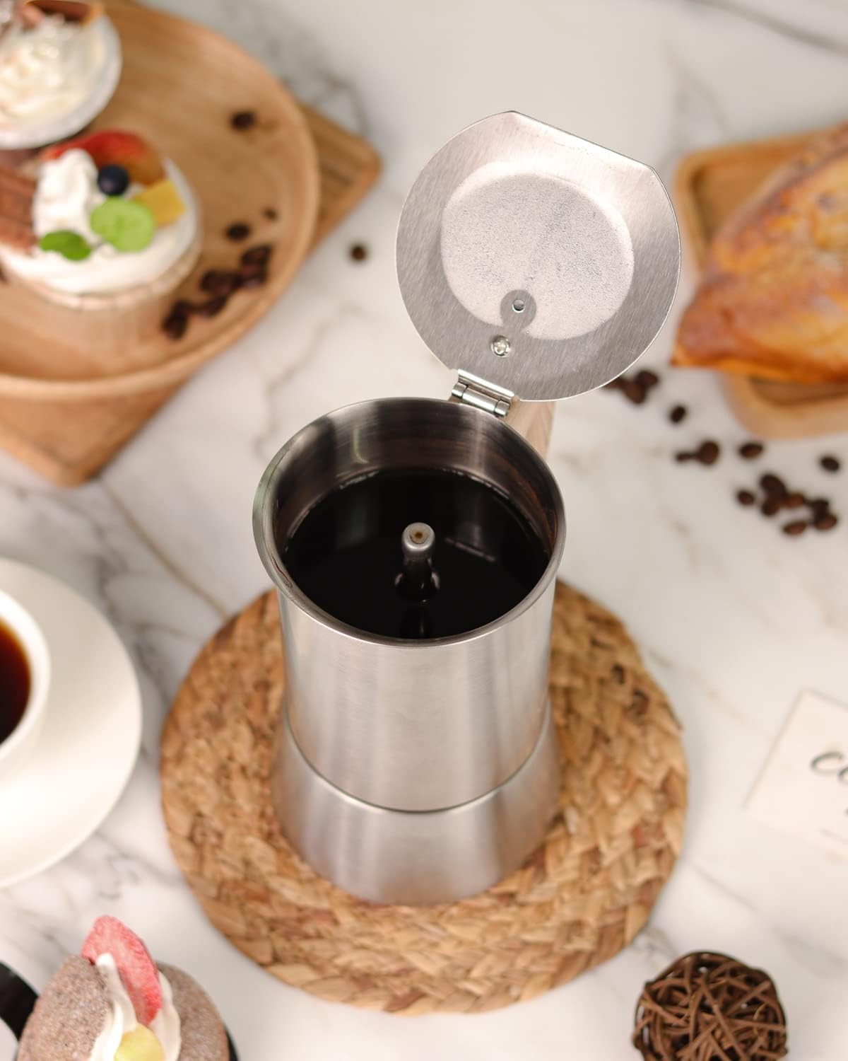 Stovetop Espresso Maker Stainless Steel 9 Cups, Induction-Capable Mocha Pot 4…