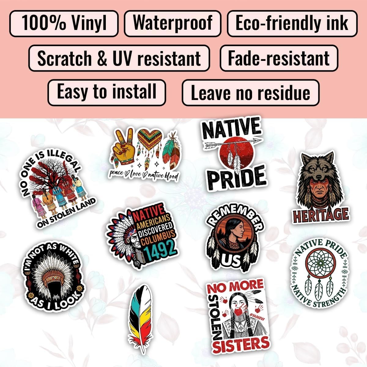 10Pcs-3in Indigenous Pride Sticker Pack, No One is Illegal On Stolen Land Nat…