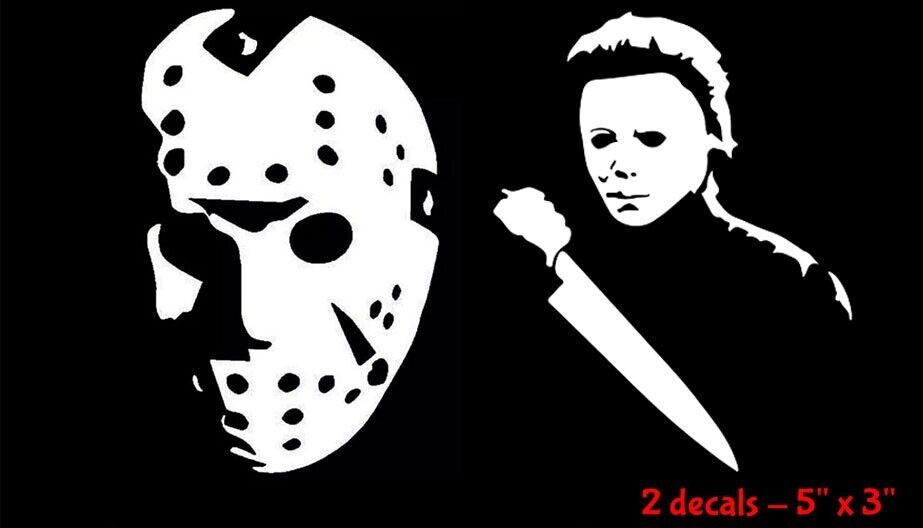 Jason Voorhees Mask Michael Myers 2 White Vinyl Decals Horror Movie Halloween