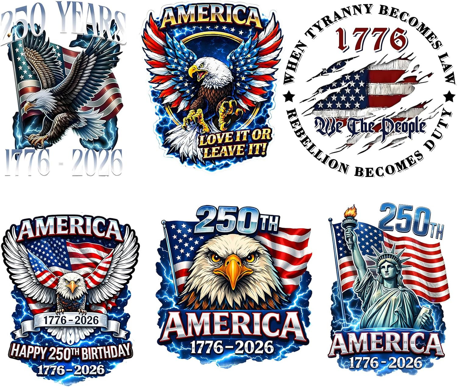 18 Pcs USA 250Th Anniversary Stickers, Waterproof Vinyl Decals, 1776 2026 Eagle
