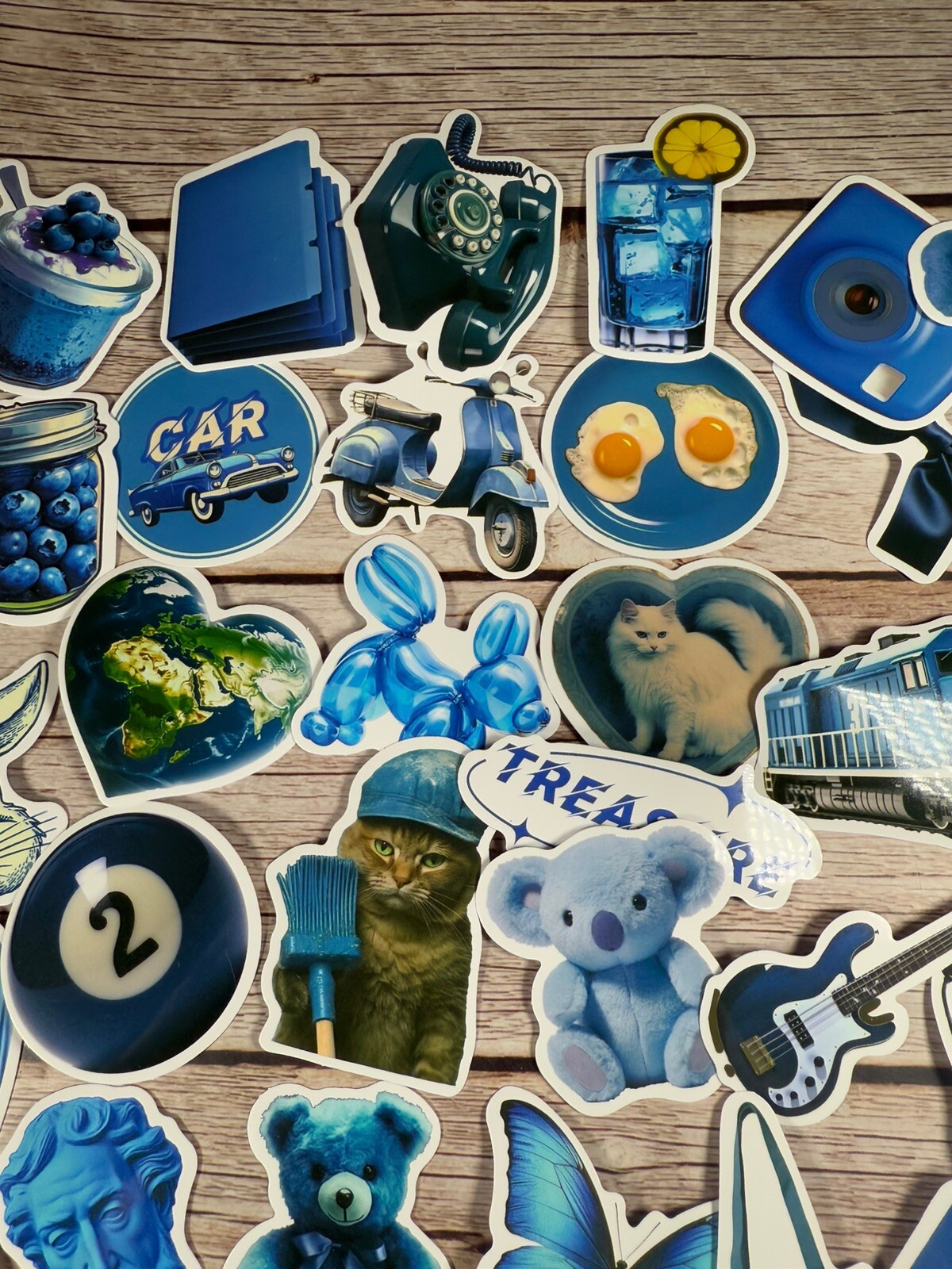 48 Blue Vinyl Stickers Variety Theme Pack Cute Color Decal Sticker Lot Classic