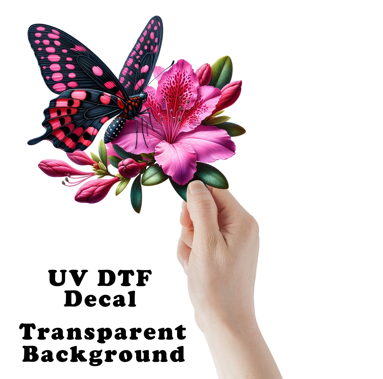 Pink and Black Butterfly UV DTF Transparent Sticker / Decal
