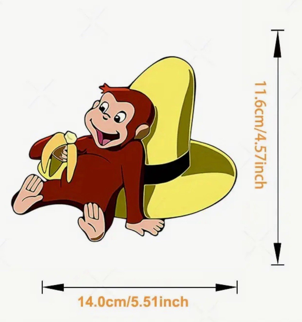 Curious George Monkey Banana Cartoon Car Bumper Vinyl Sticker Decal 5.5”x4.5”