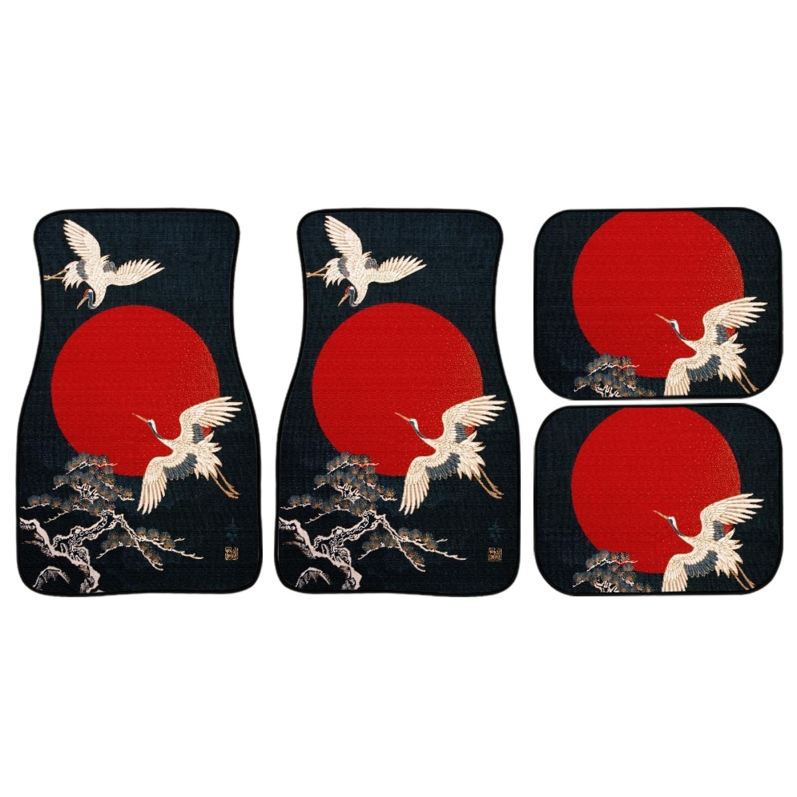 Japanese Crane Art Print Car Floor Mats Custom Traditional Style Bird Flying …
