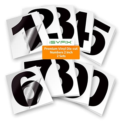 Vinyl Numbers Stickers – Self Adhesive (2 Sets) Premium Decal Die 2 Inch Black