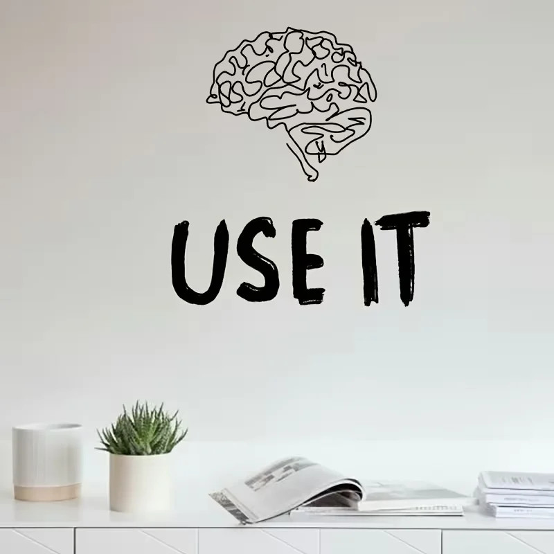 USE IT" Brain Wall Sticker Contemporary Cartoon Design Home Decor Living Room,