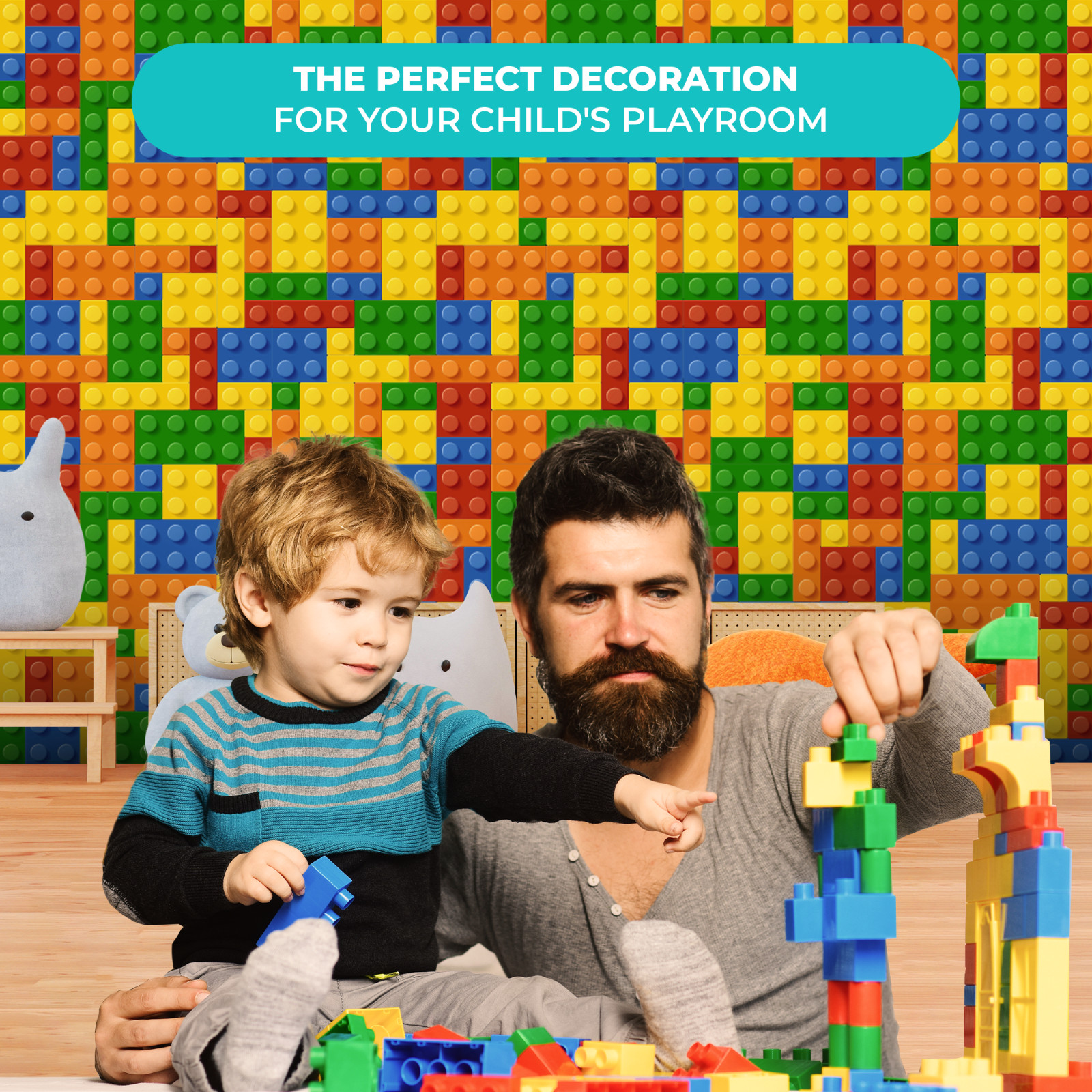 Playroom Blocks Legos Theme Wallpaper Mural Interior. Wall Decal for Decoration