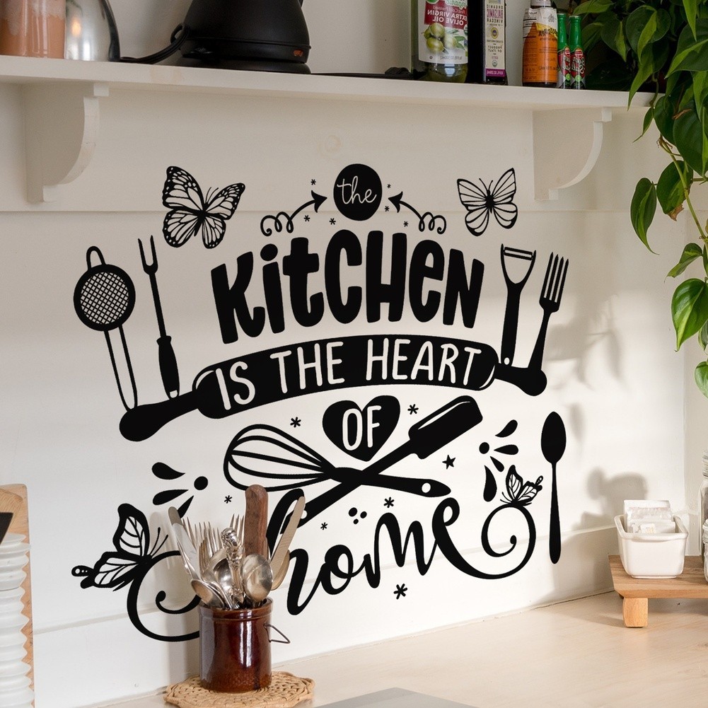 Kitchen Wall Sticker Black White Silhouette PVC for Home and Commercial Use