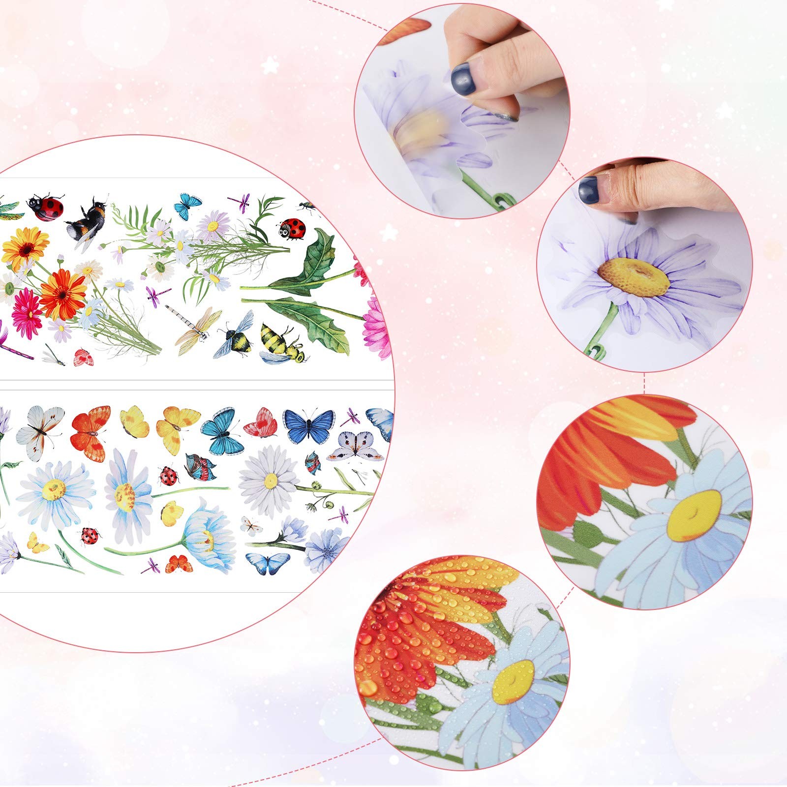 Zonon 64 Pcs Flowers and Butterflies Wall Decals, Wildflower Colorful