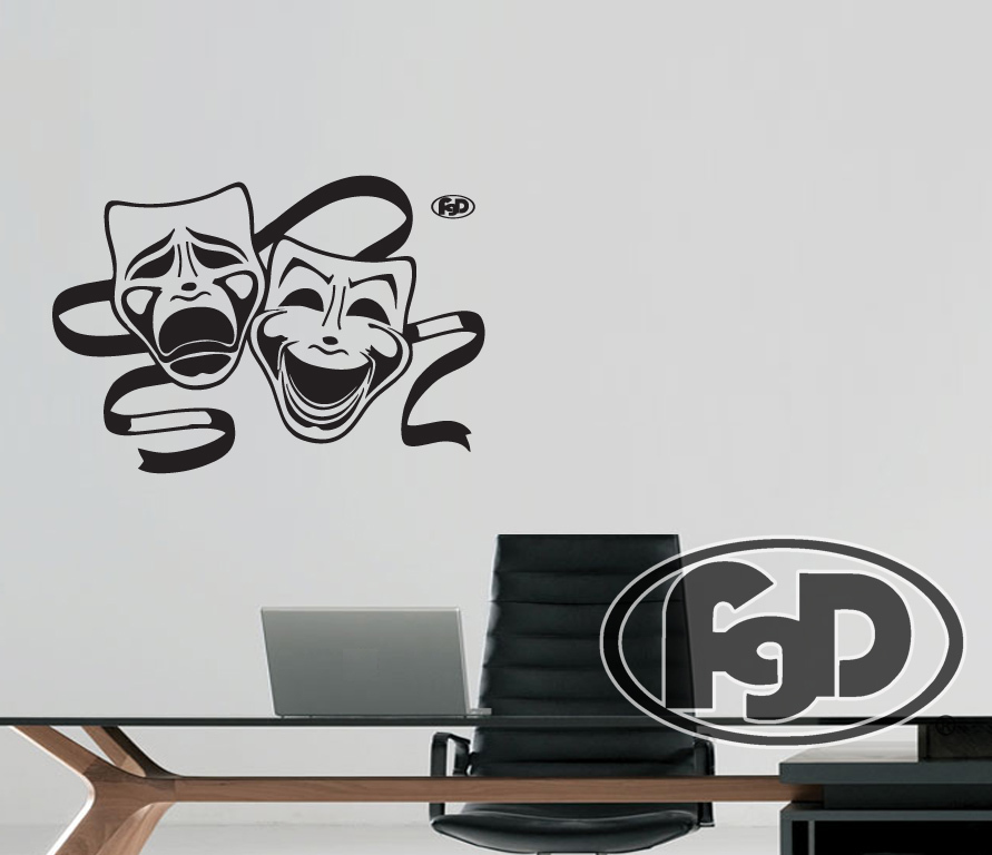 FGD Theatre Masks Tragedy and Comedy Vinyl Wall Decal 20" x 29"