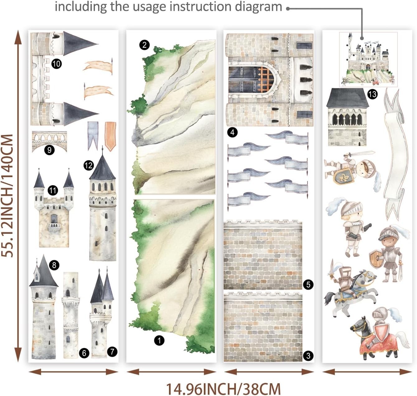 Large Watercolor Wall Sticker for Playroom