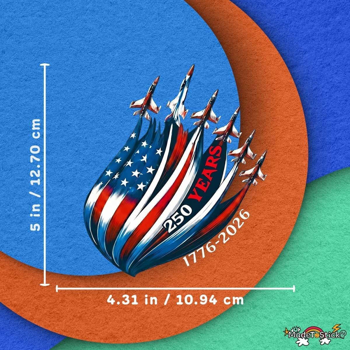 America 250 USA 250th Anniversary Patriotic Flag Jets 2-Pack Vinyl Decal 5"x4.3"