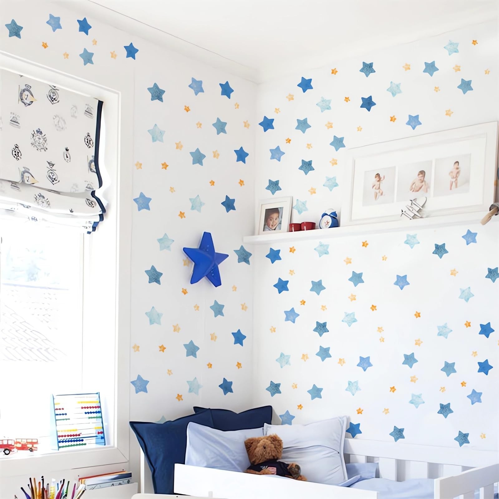 4 Sheets 100 Pcs Blue Yellow Stars Wall Stickers DIY Wall Decals