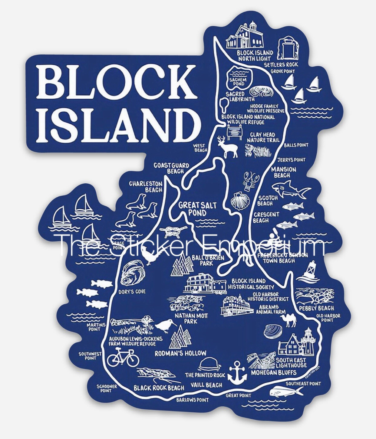 Block island RI Rhode Island BI Map Sticker Vtg Decal