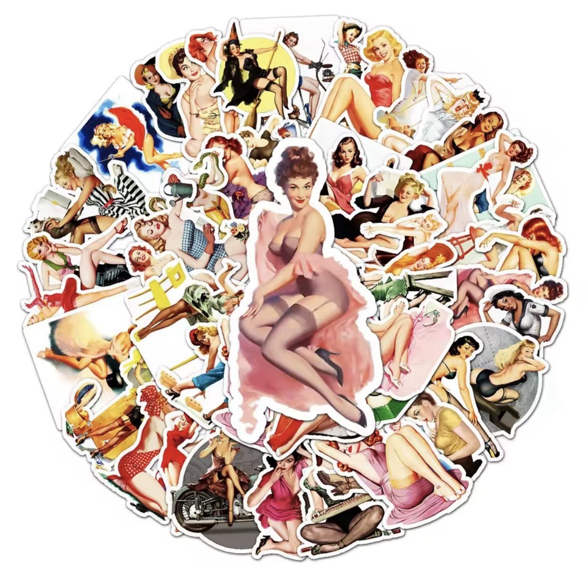 Retro Pin Up Style Stickers 50pk Sexy Fun Mix Matte Finish Sticker FREE SHIPPING