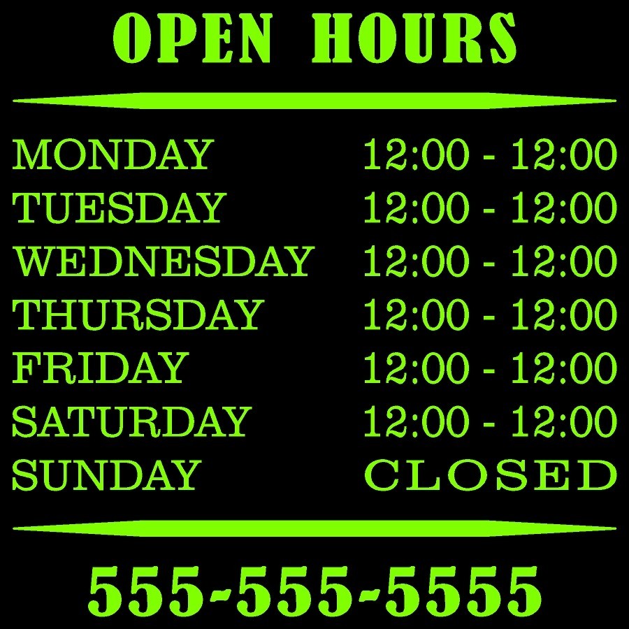 Business Hours Store Hours Vinyl Decal Windows Door Glass Many Colors & Sizes
