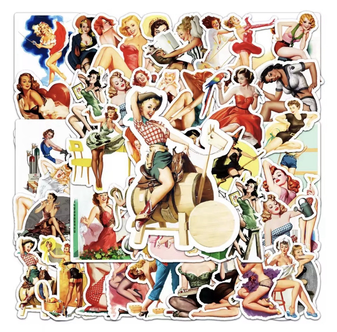 Retro Pin Up Style Stickers 50pk Sexy Fun Mix Matte Finish Sticker FREE SHIPPING