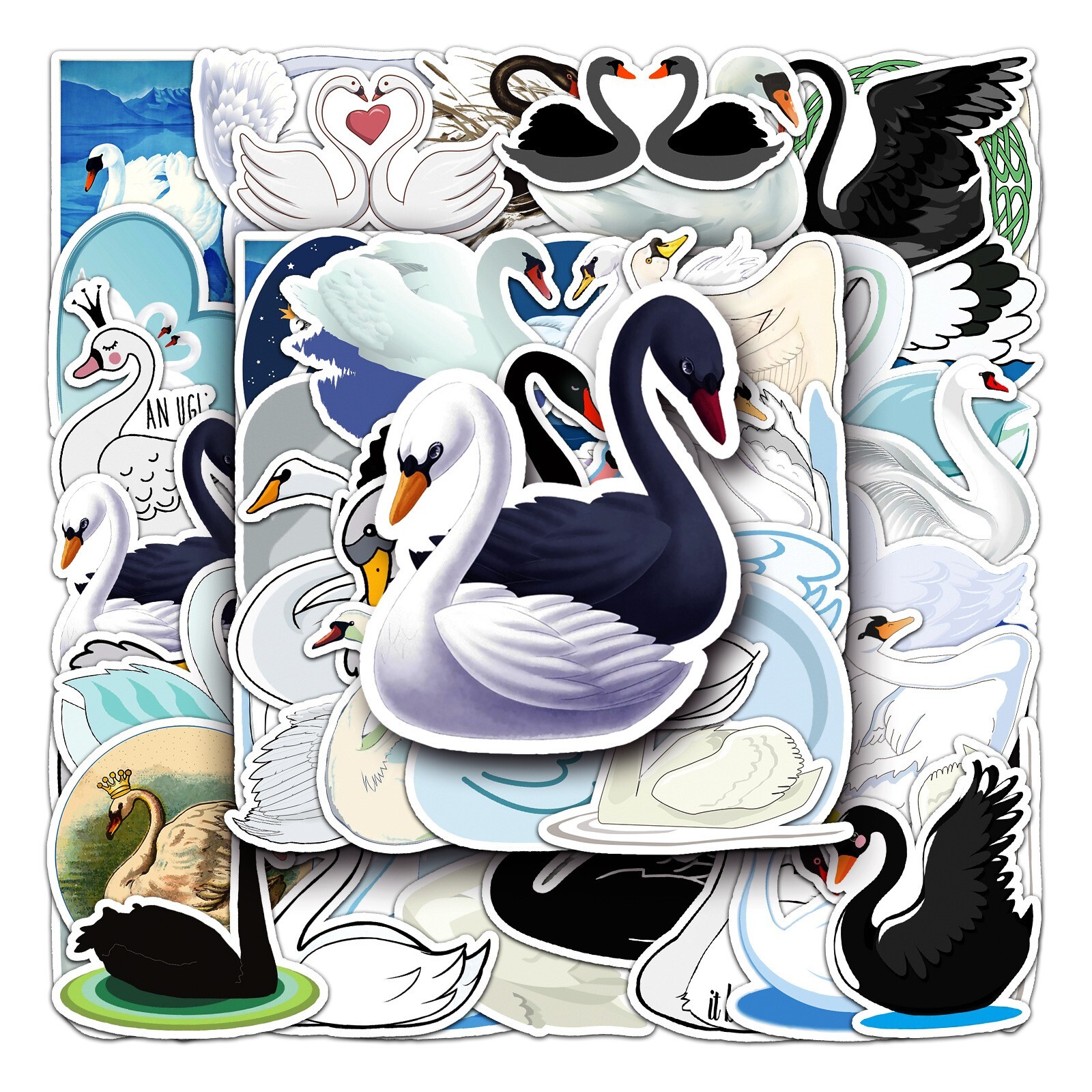 50pcs SWAN Stickers, Cute Animal Water Bottle Laptop No Residue Sticker, #212