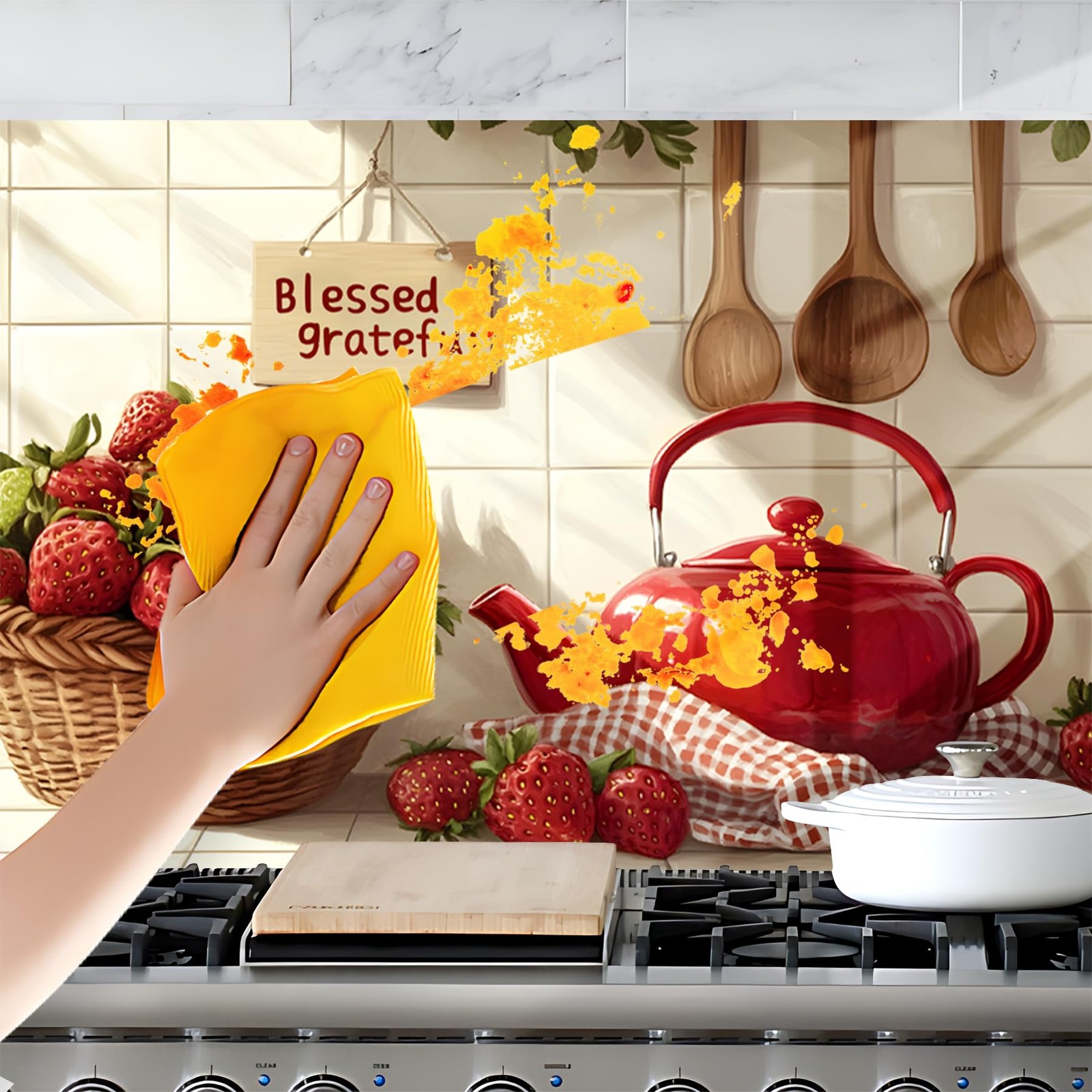 Red Kitchen Backsplash for Stove, Waterproof & Oil-Proof Kitchen Wallpaper St…